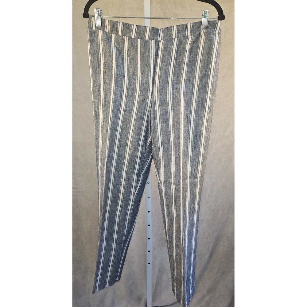 CHICO'Sβ 100% Linen Wide Leg Pants Womens Size 1 Coastal Nautical Resort Striped